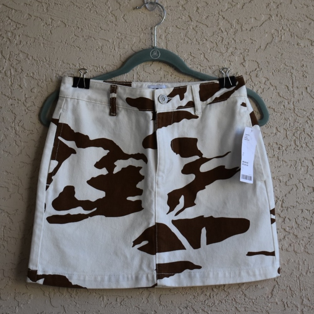 Urban Outfitters BDG Denim Skirt with Brown Cow/Camo Print sz S